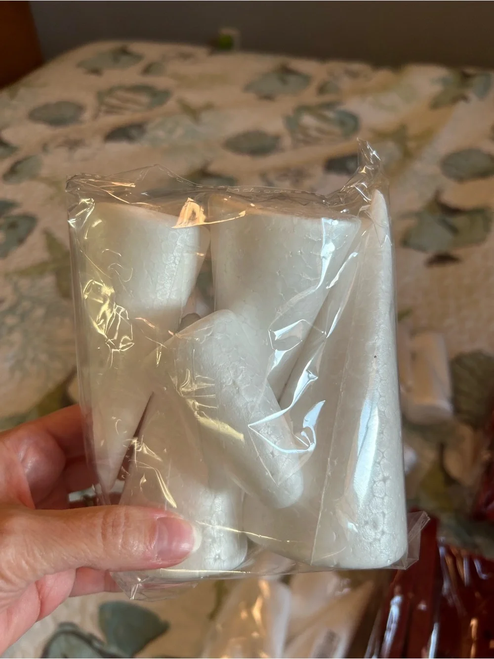 9 paks of White Foam Cone Party Decorations & 3 Red Plastic Sleds for crafting